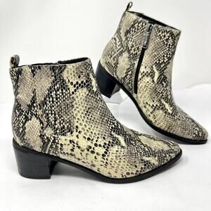 Blondo Waterproof Snakeskin Ankle Boots 10M Leather Block Heel Zip Booties